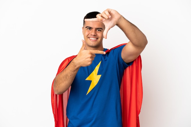 Photo super hero over isolated white background focusing face. framing symbol