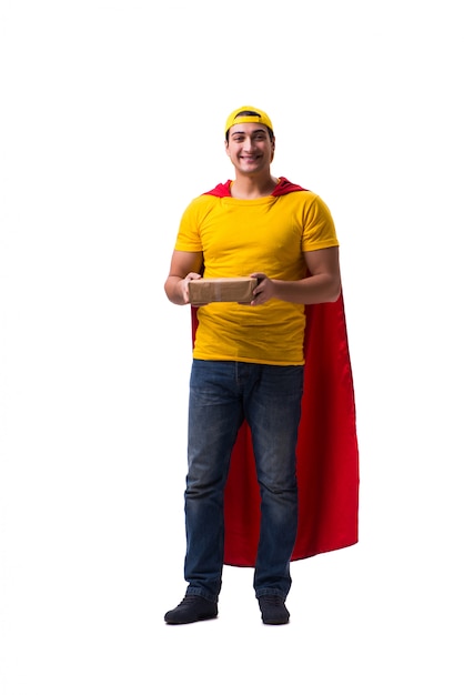 Super hero pizza delivery guy isolated