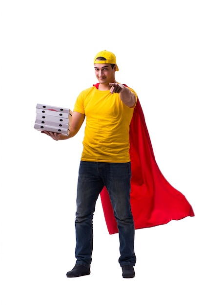 Super hero pizza delivery guy isolated