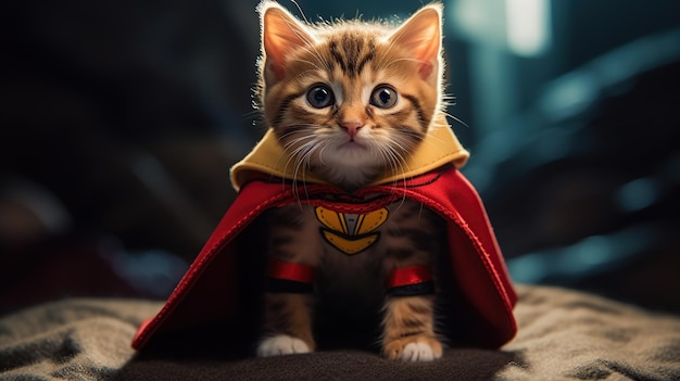 Super kitten with a cape looking like a hero Generative AI