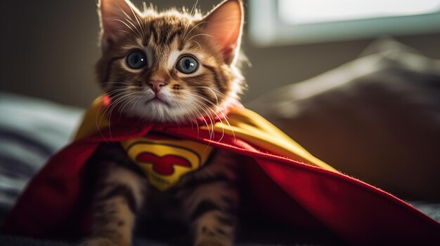 Super kitten with a cape looking like a hero Generative AI