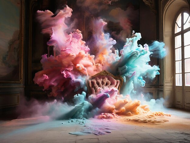 Foto super lange belichting langzame sluiter fotografie exploderen met multi gekleurde pastel poeder ai gegenereerd