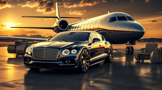 Super Luxury Car Private Jet Business Class at Airport