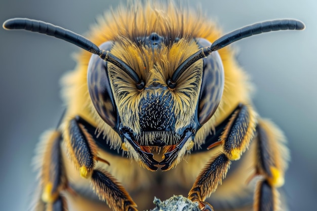 Photo super macro photography of bee face with high details