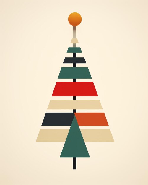 super minimalist bauhaus style graphic illustration of Christmas tree on light