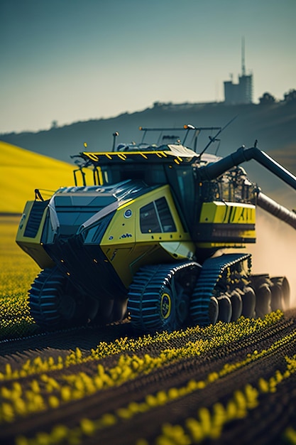 Foto raccolta super moderna della mietitrice sul campo ia generativa