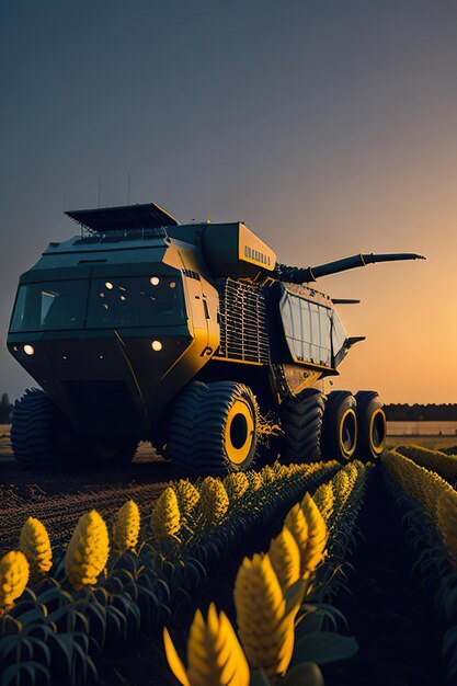 Super modern harvester harvesting in the field Generative AI