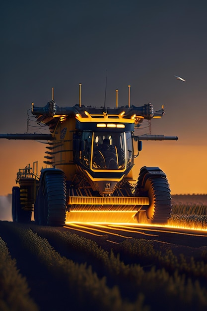 Super modern harvester harvesting in the field Generative AI