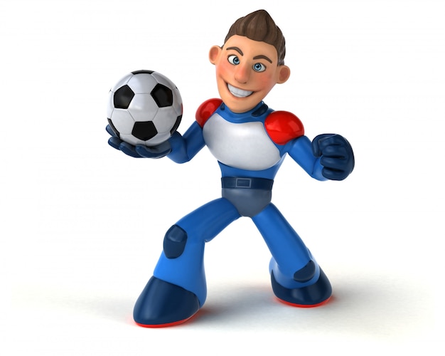 Super modern superhero with football ball