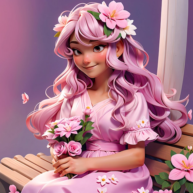 super realistic girl taking a flower