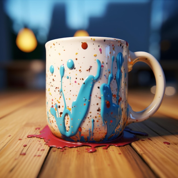 Super realistische 3D gerenderde verf spatter mug