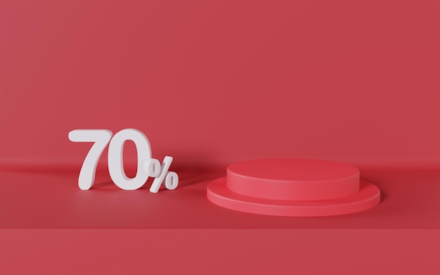 赤い背景に割引オファー 70% のスーパー セールの表彰台