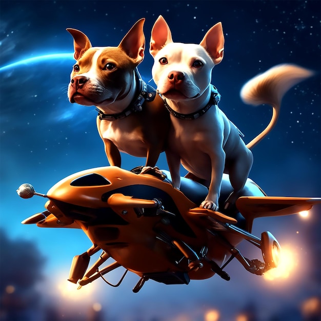 super schattige en schattige twee schattige pitbull rijden op de rug van een heel schattige vliegende eekhoorn in vlucht