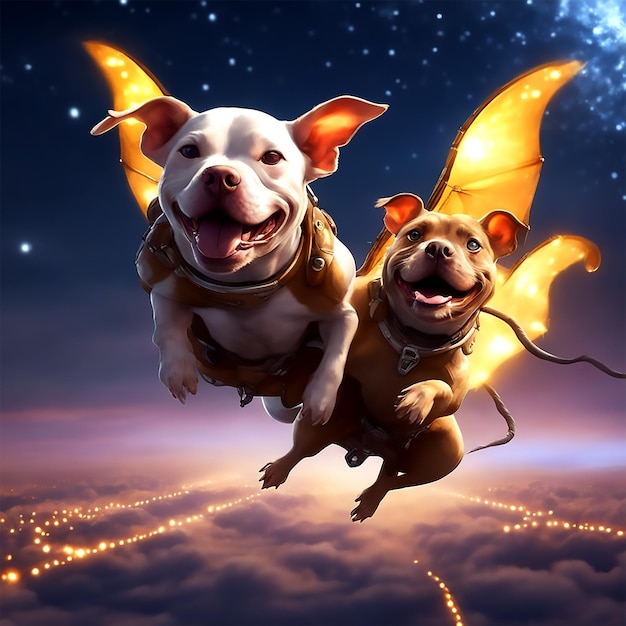 super schattige en schattige twee schattige pitbull rijden op de rug van een heel schattige vliegende eekhoorn in vlucht