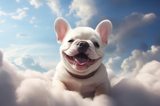 Super schattige Franse bulldog surrealistische stijl in de wolken Generatieve AI