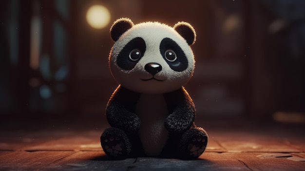 Super schattige kleine baby Panda beer in het bos Grappig klein stripfiguur met grote ogen AI gegenereerd