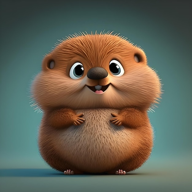 Super schattige kleine Bever weergegeven in de stijl van pixar cartoon generatieve ai