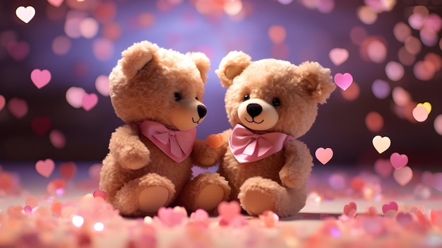 Super schattige teddyberen verliefd paar Gelukkige Valentijnsdag concept achtergrond AI gegenereerde afbeelding