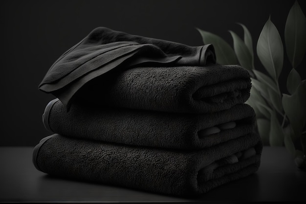 Фото Сверхмягкие черные полотенца, генеративный ии