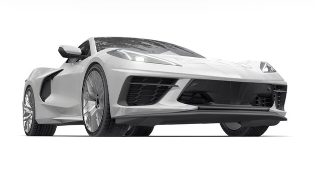 白い背景の上のスーパースポーツカー。 3Dイラスト。