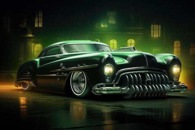 super tuning car in the style of hot wheels in fire and flame helloween background