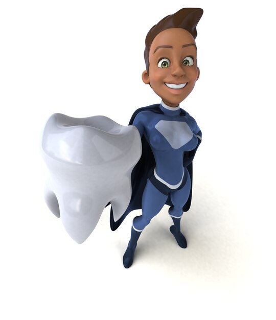 Super woman holding a white tooth