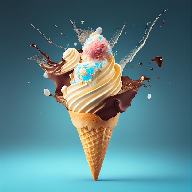 a superb ice cream in a cone Generative AI