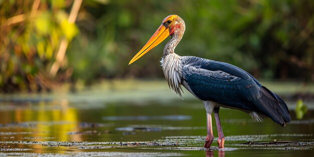 Photo superb image of a small adjutant bird