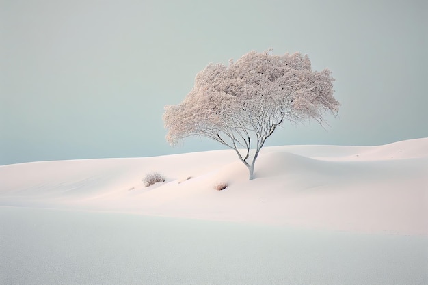 Superb minimalism tree on landscape winter in pastel color Created with Generative AI technology