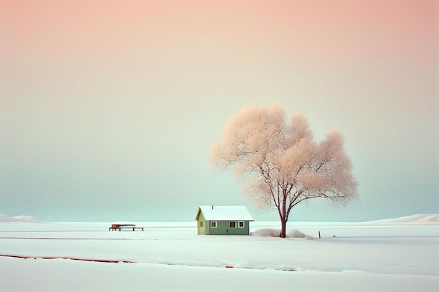Superb minimalism tree on landscape winter in pastel color Created with Generative AI technology