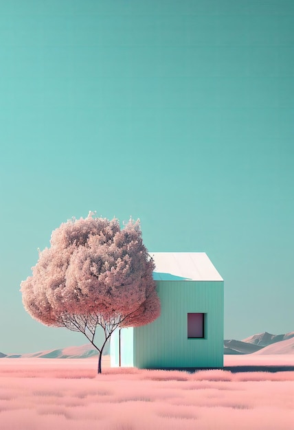 Superb minimalism tree on landscape winter in pastel color Created with Generative AI technology