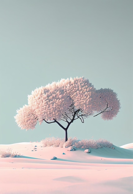 Superb minimalism tree on landscape winter in pastel color Created with Generative AI technology