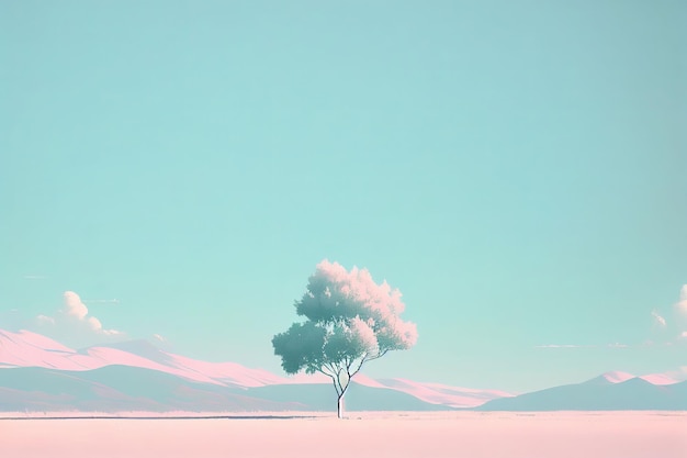 사진 제너레이티브 ai 기술로 만든 파스텔 색상의 겨울 풍경에 있는 멋진 미니멀리즘 트리