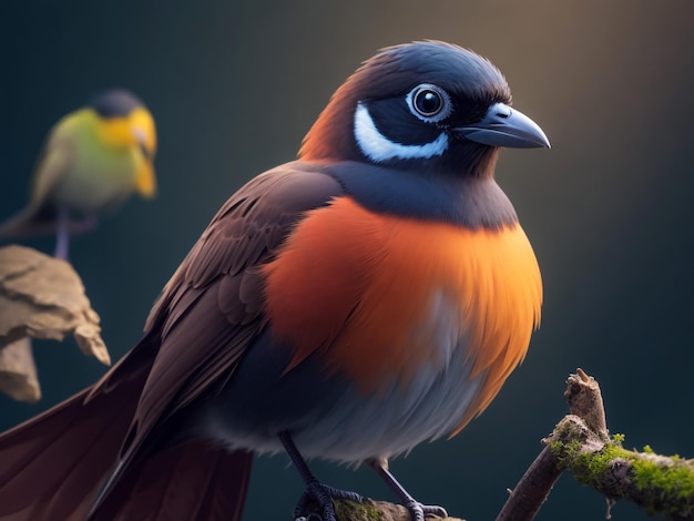 superb starling lamprotornis superbus with blue and orange feathers sitting on a wooden pole