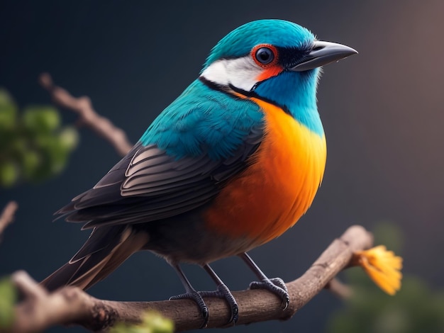 superb starling lamprotornis superbus with blue and orange feathers sitting on a wooden pole