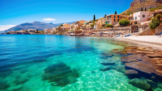 サン・エリア村の上で素晴らしい晴れた日 地中海の人気のある旅行先