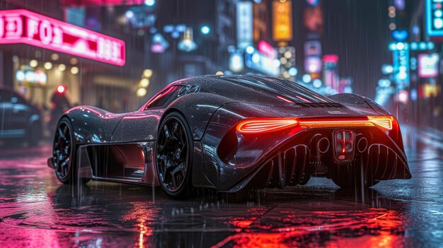 Supercar on the road in the city at night