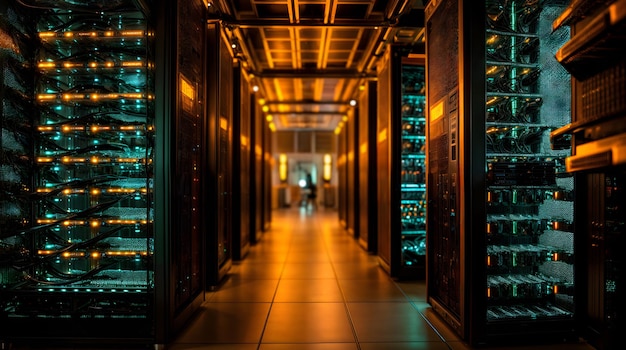 Foto centro di supercomputing una moltitudine di supercomputer internet ia generativa