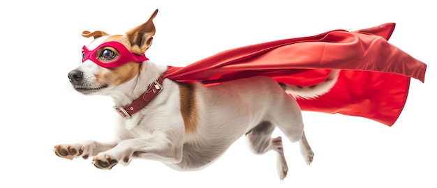 superdog with red cape on white background AI generated