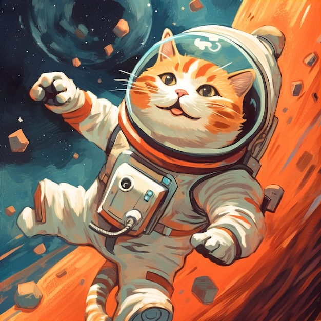 Superheld katten in de ruimte met spacesui