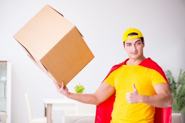 Superhero delivery guy with box