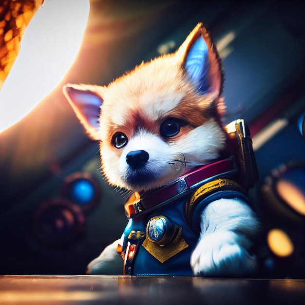 Superhero dog with uniform 3d rendering