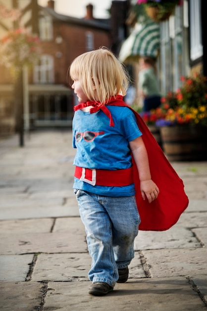 Superhero Little Boy Imagination Freedom Happiness Concept