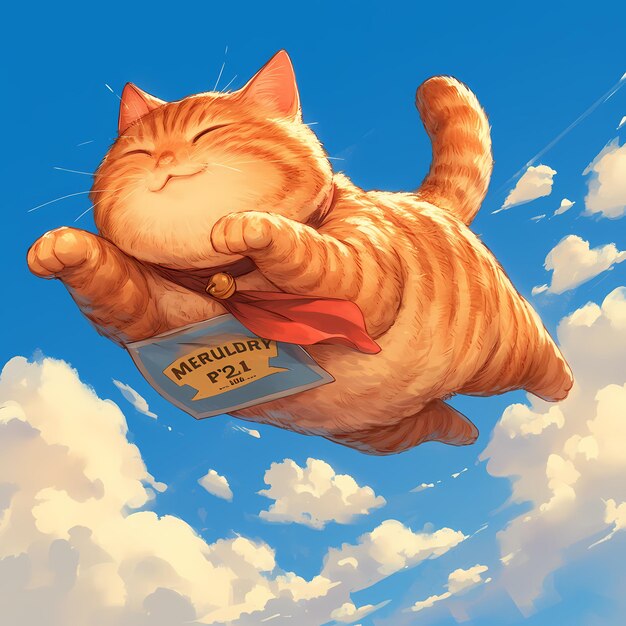 Photo superhero tabby cat soaring in sky