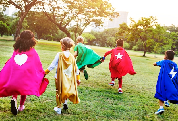 Superheroes Kids Friends Playing Togetherness Fun Concept