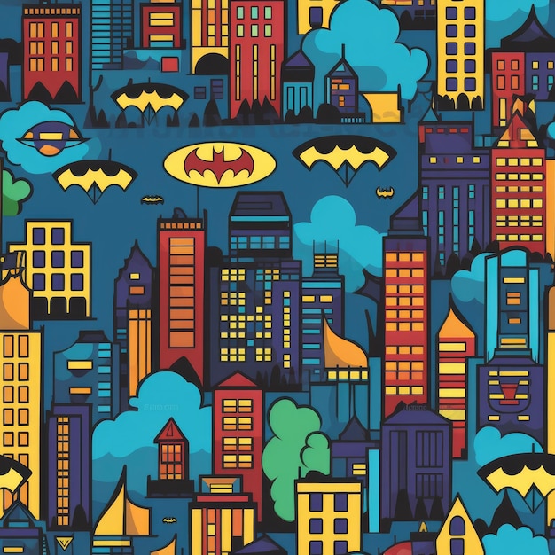 Photo superheroes superhero cape mask emblem cityscape seamless pattern