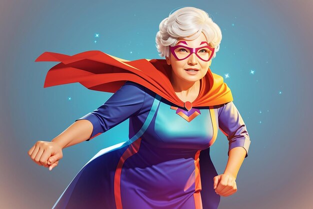 Photo superheroine grandmother having superpowers vector illustration strong cool grandma having superpowers staying active and healthy