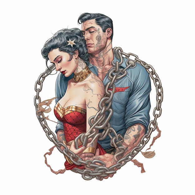 Superman_and_Wonderwoman_chained_to_eachother