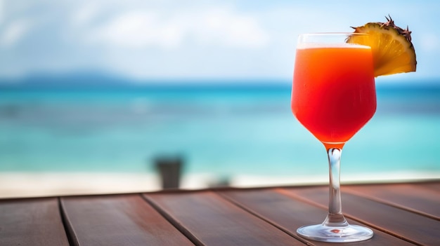 Superman cocktail op achtergrond met blauwe zee en lucht tropische achtergrond Generatieve AI