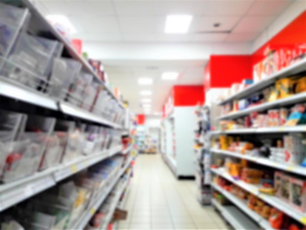 Supermarket background Grocery store grocery hypermarket in blur Blur supermarket shelves